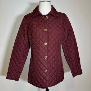 C. Wonder Burgundy Quilted Puffer Jacket Coat Button Front Womens Size Small S